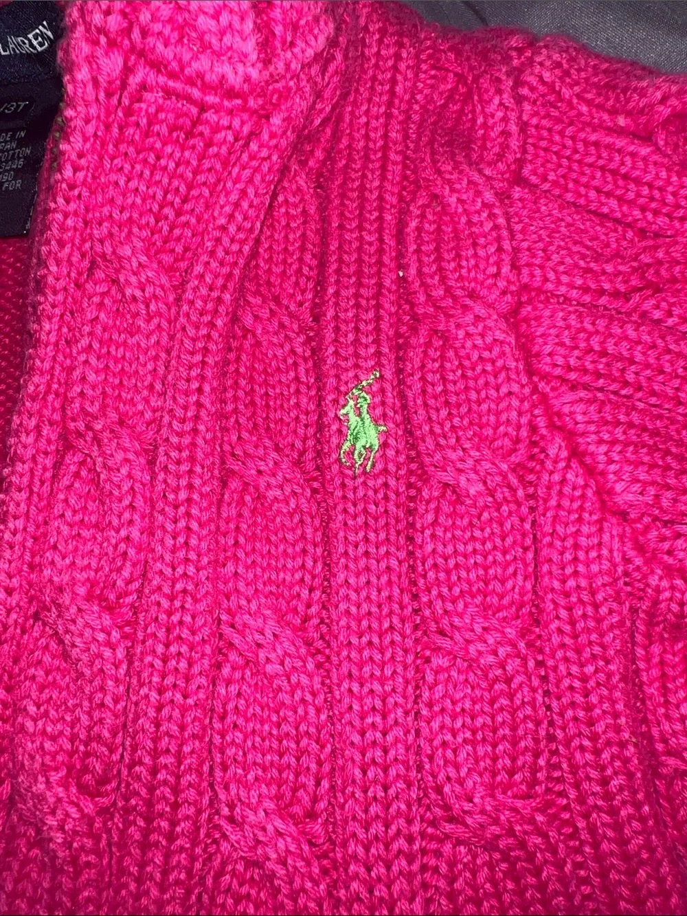 Ralph Lauren Hot Pink Cable-Knit Hooded Zip Jacket